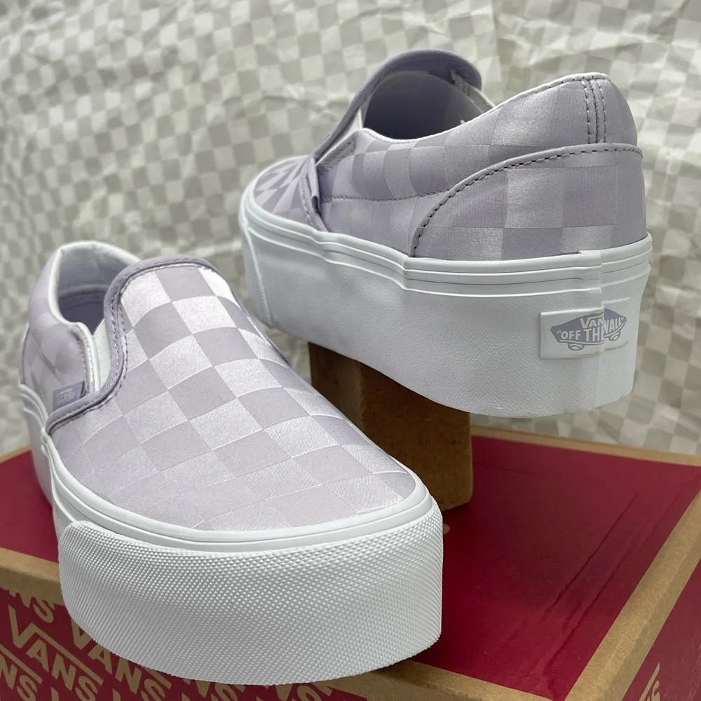 Vans Classic Slip-On Stackform Satin Checkerboard Lilac VN000CN1LLC Platform